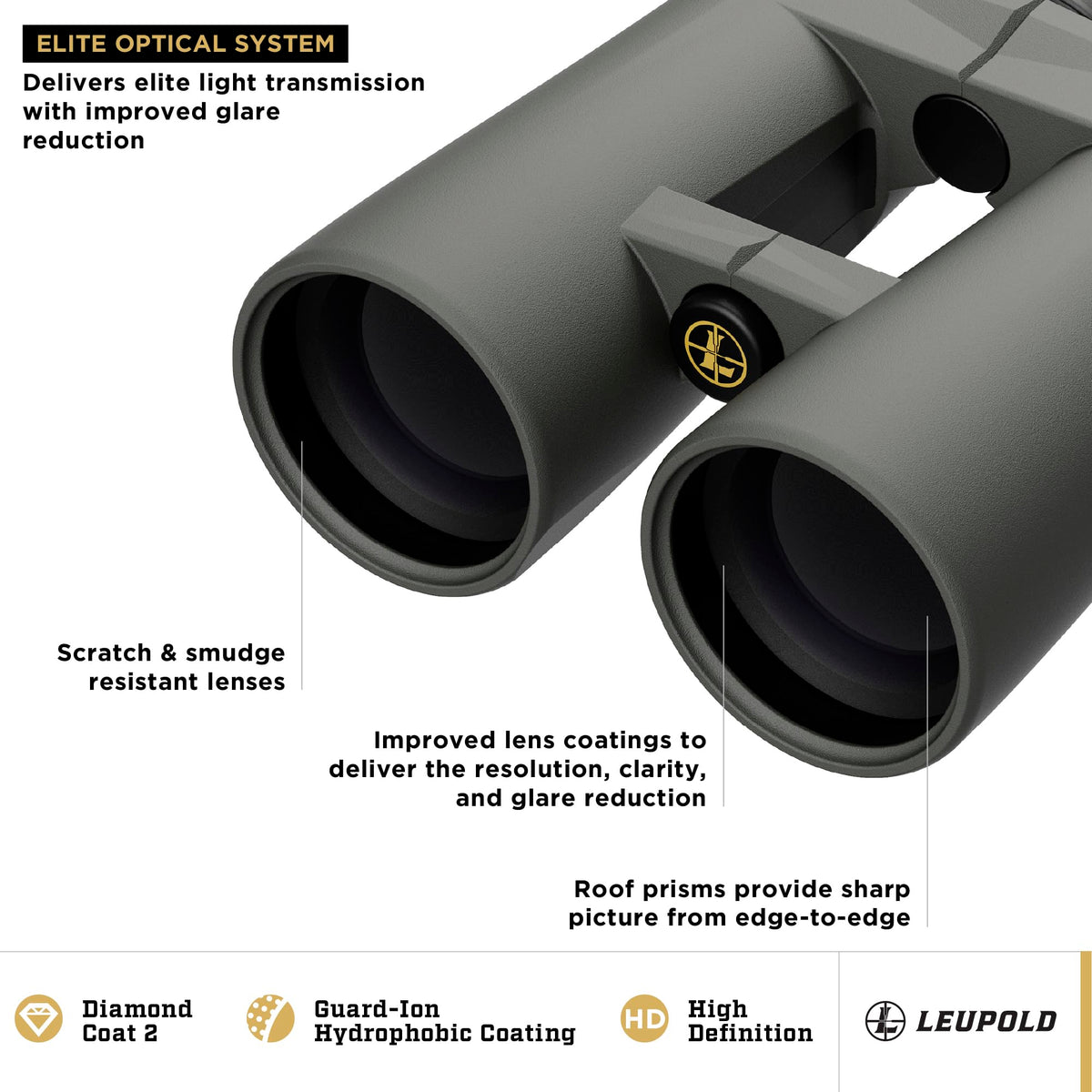 Leupold BX-4 Pro Guide HD 12x50 with guard-ion coating sheds water and fingerprints.