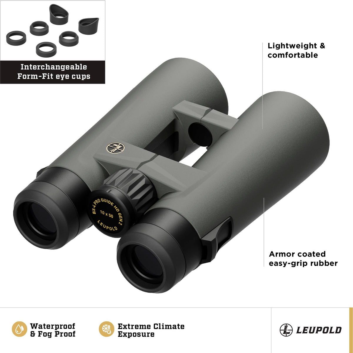 Leupold BX-4 Pro Guide HD 12x50 open-bridge design supports comfortable grip.