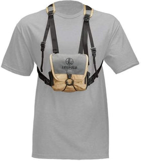 Leupold harness worn by hiker demonstrating stable binocular carry and comfort