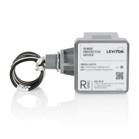 Leviton R2120-B enclosure detail highlighting thermally protected MOVs and durable housing for long-lasting performance