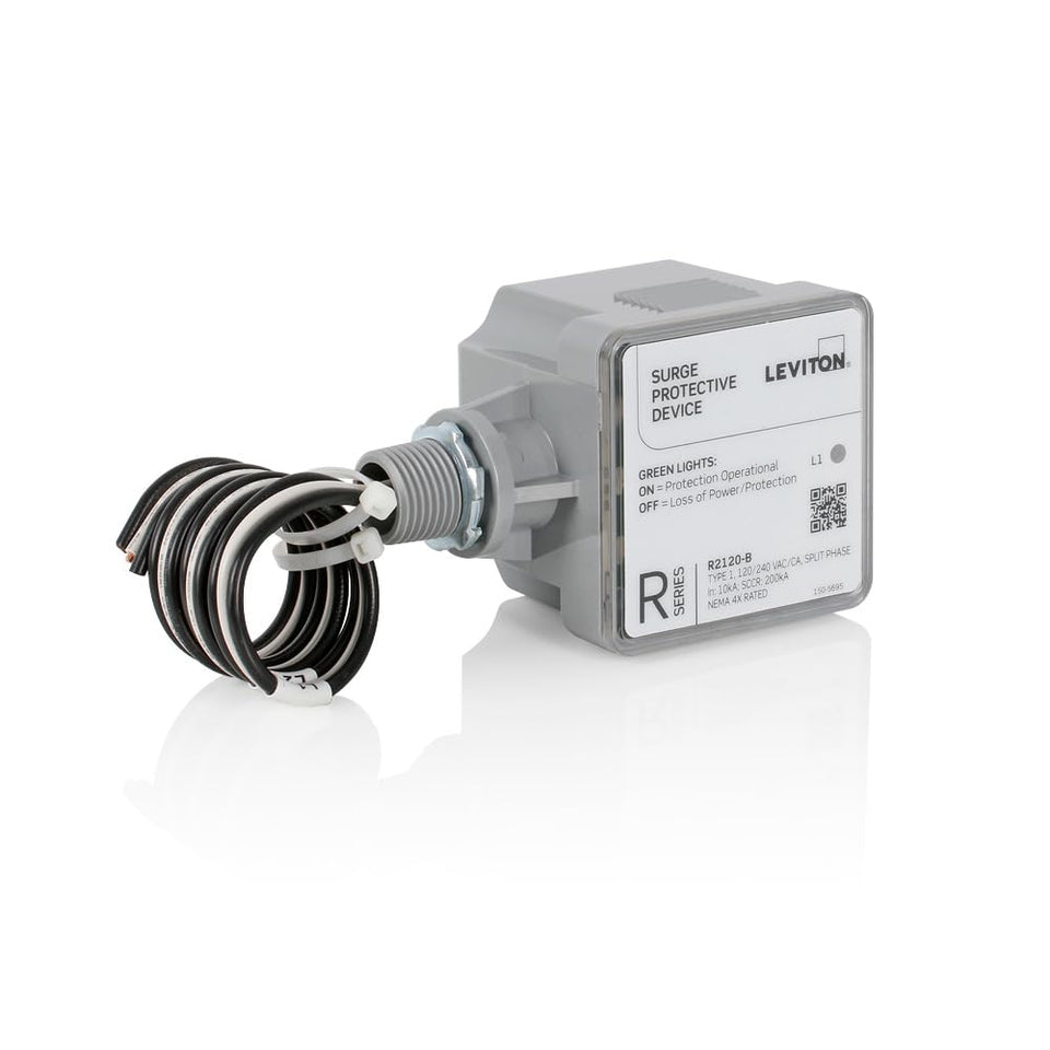 Leviton R2120-B front view showing compact NEMA 4X enclosure and model marking for easy identification and protection