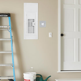 Leviton R2120-B installed in residential service panel demonstrating Type 1 placement and whole-home surge protection