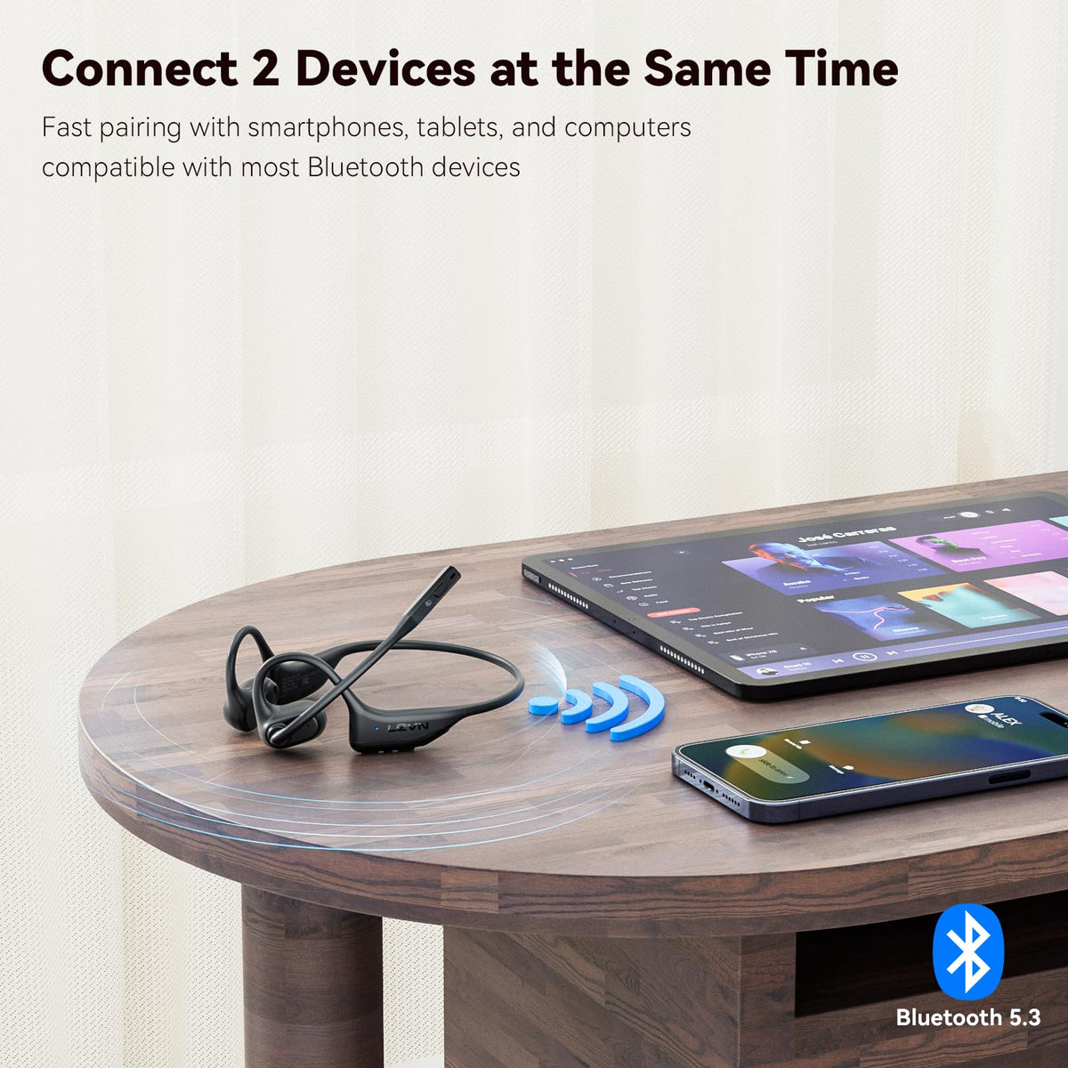 LEVN Bluetooth 5.3 multipoint connection offers fast, stable wireless pairing.