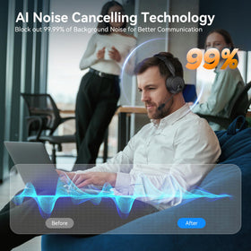LEVN boom microphone close-up showing AI noise-canceling pickup benefit