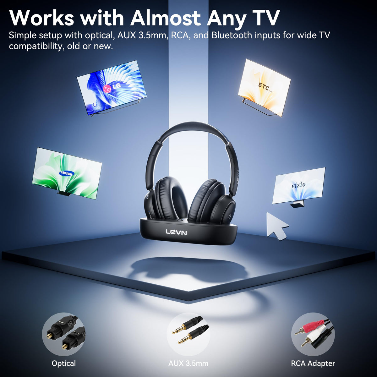 LEVN optical AUX RCA cables included, simple plug-and-play benefit