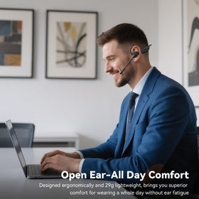 LEVN side profile on ear highlighting lightweight 29g fit for all-day comfort benefit