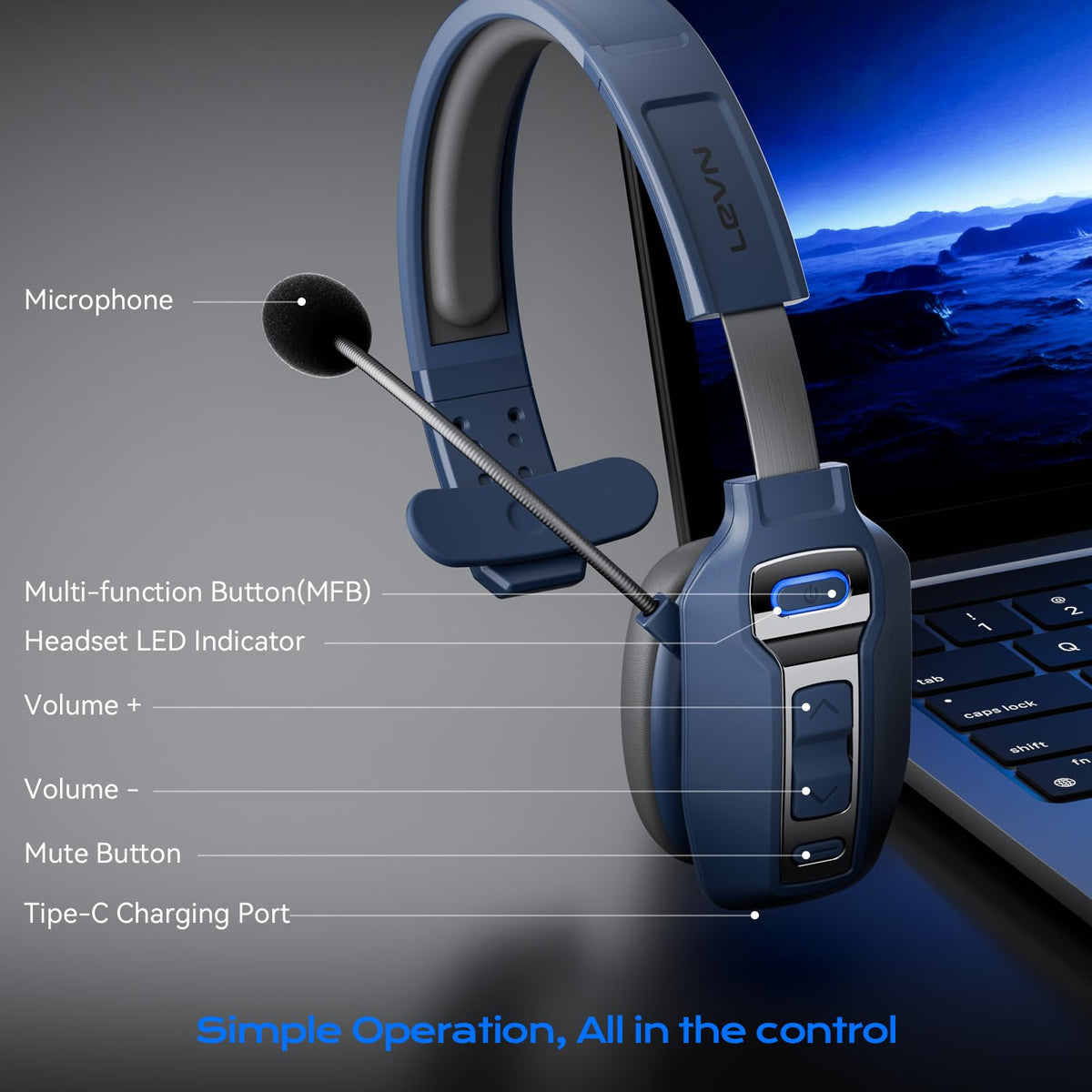 LEVN headset beside smartphone indicating compact size and portable power
