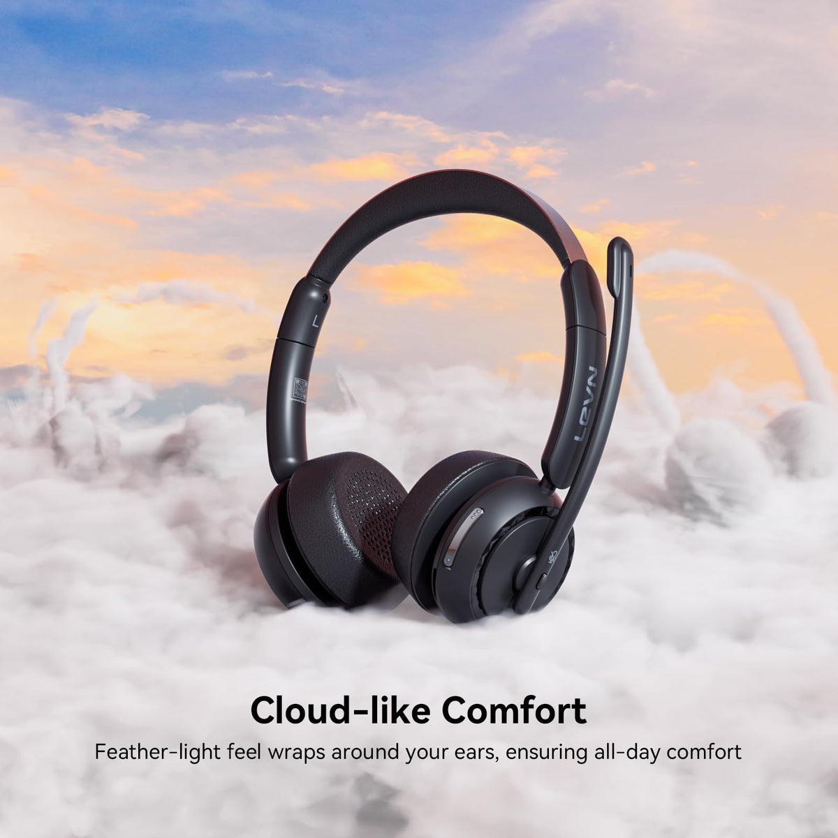 LEVN headset held in hand illustrating compact scale and portability