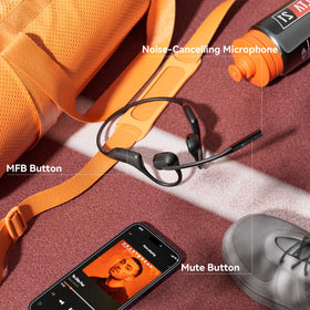 LEVN open-ear design for safety activities supports awareness during driving and running.