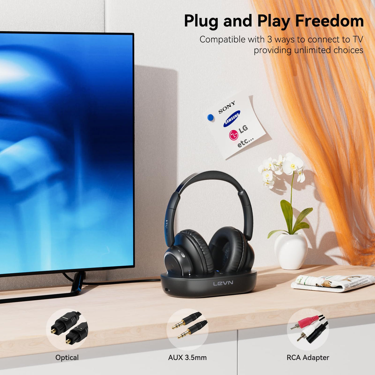 LEVN plug-and-play connection with multiple TV ports simplifies setup.