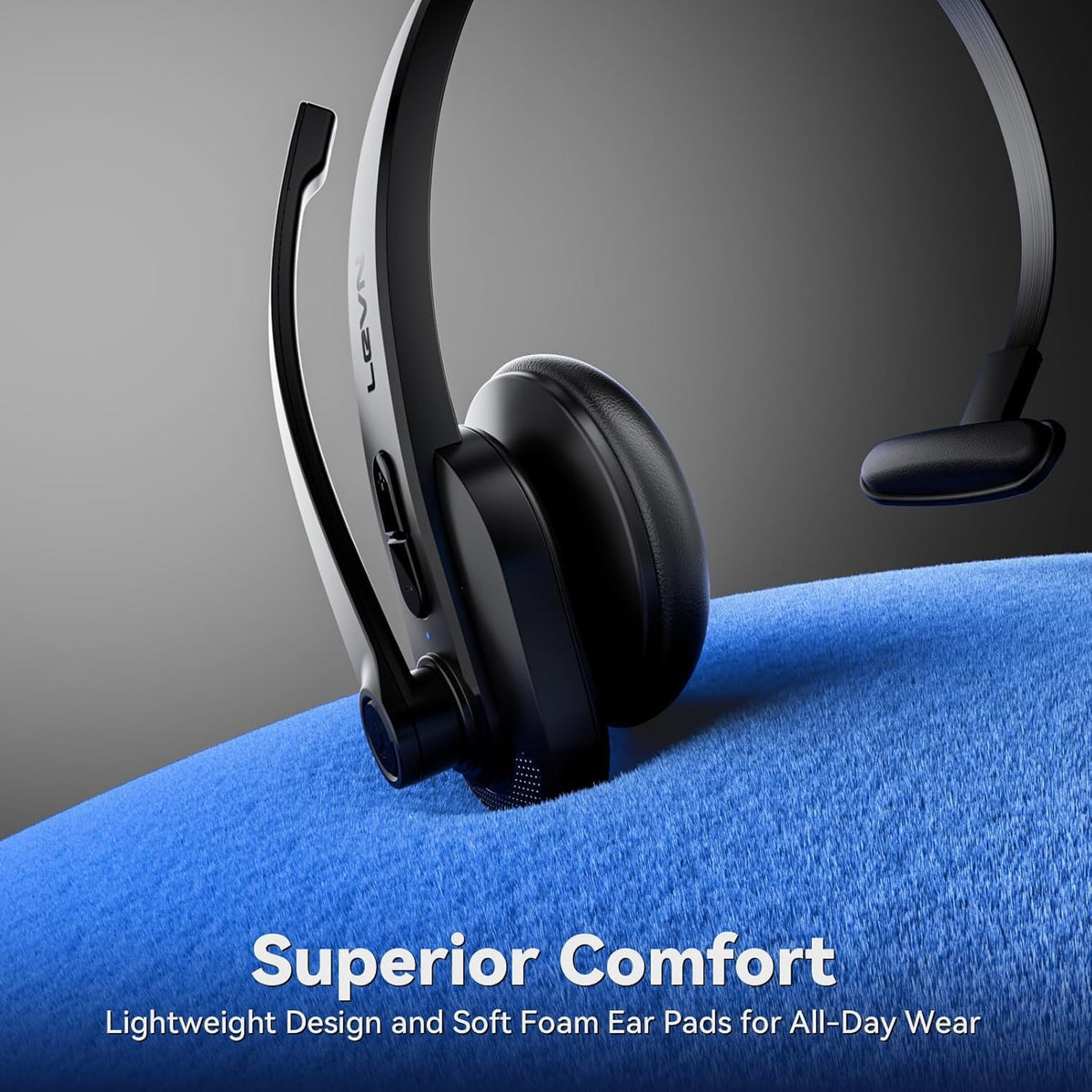 LEVN headset beside smartphone showing compact size and portability