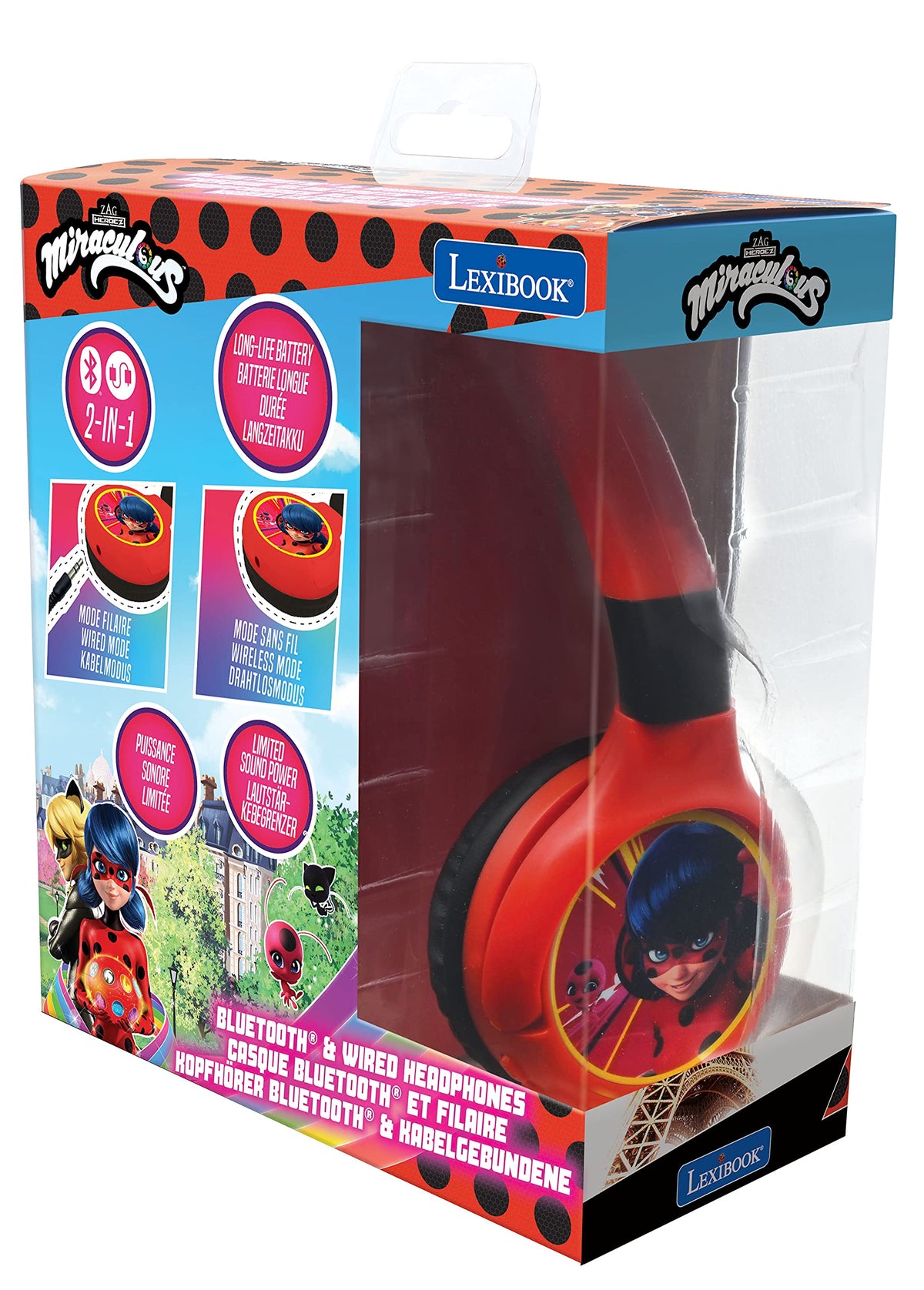 LEXiBOOK Miraculous Cat Noir headphones featuring 85 dB safety limit.