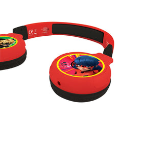 LEXiBOOK Miraculous Cat Noir headphones in folded compact form for travel.