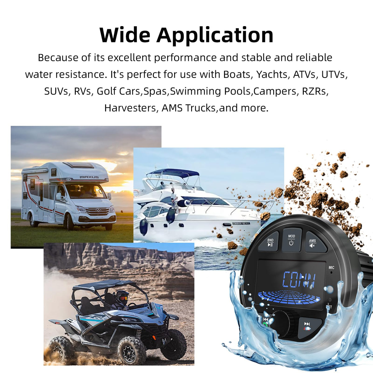 LEXXSON marine radio installed on a golf cart for versatility