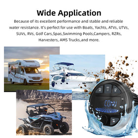 LEXXSON marine radio installed on a golf cart for versatility