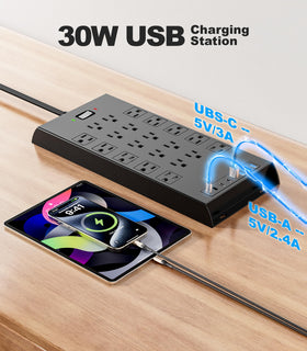 LeZone 10ft cord next to ruler showing extended reach and flexibility