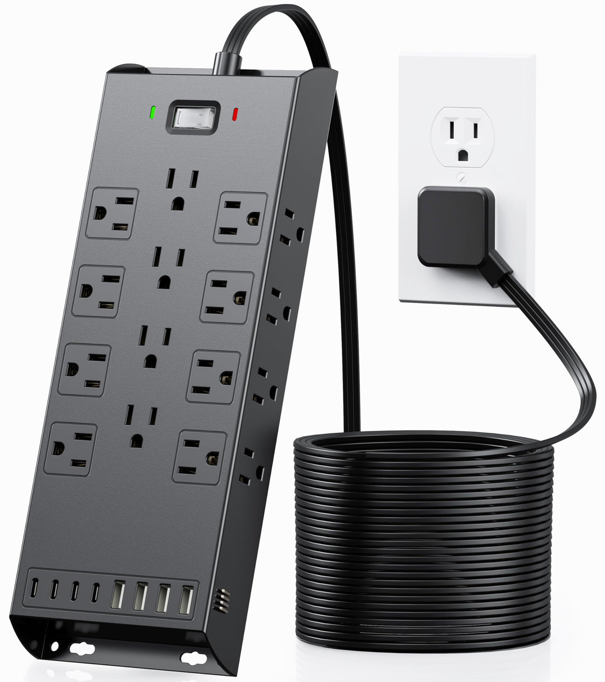 LeZone front view showing 20 outlets and 8 USB ports for dense charging