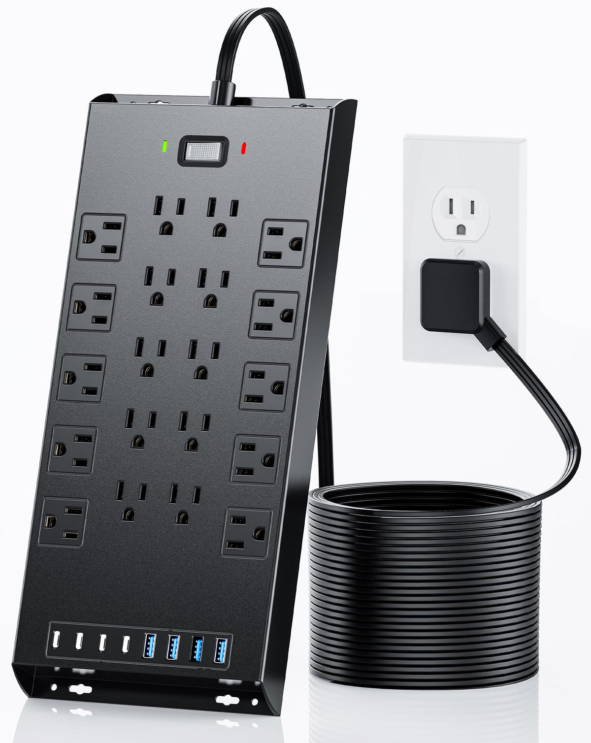 LeZone front view showing all outlets and ports for organized power
