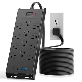 LeZone power strip front view showing outlets and ports for organized charging