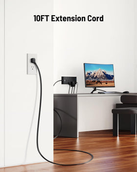LeZone surge protector 10ft cord enables flexible room placement.