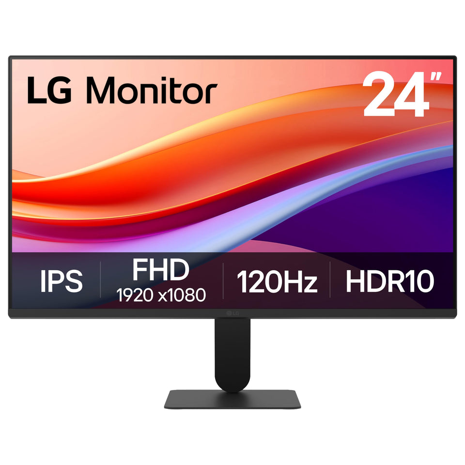 LG 24U411A-B front view shows slim bezels for a clean, focused setup