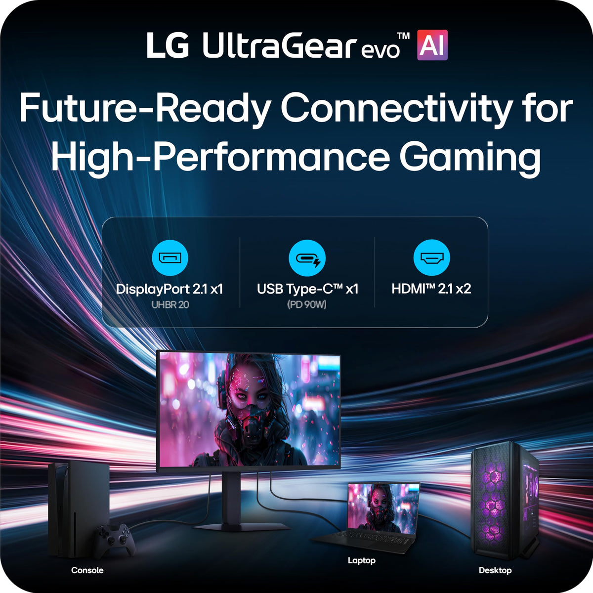 LG 27GM950B-B DisplayPort 2.1 UHBR20 for high bandwidth.