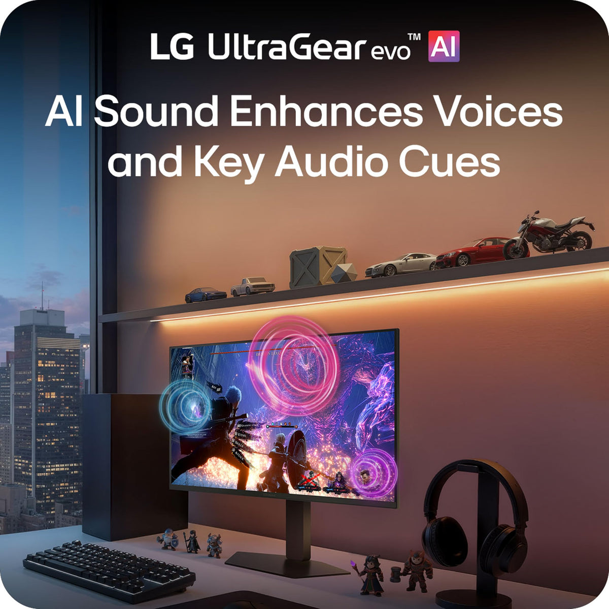 LG 27GM950B-B Ergonomic stand offers tilt, height, swivel and pivot.