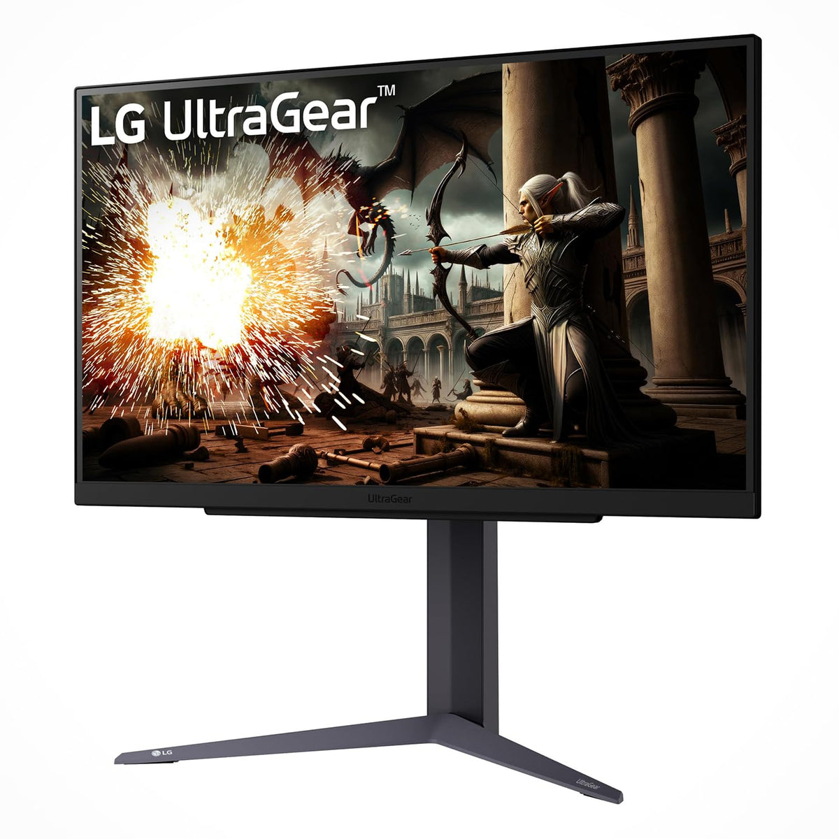 LG 27GS75QX-B ergonomic stand enables comfortable tilt, height, and pivot.