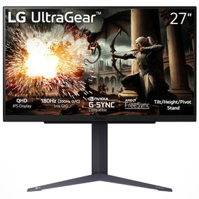 LG 27GS75QX-B front view highlights bold Ultragear styling for immersive gaming.
