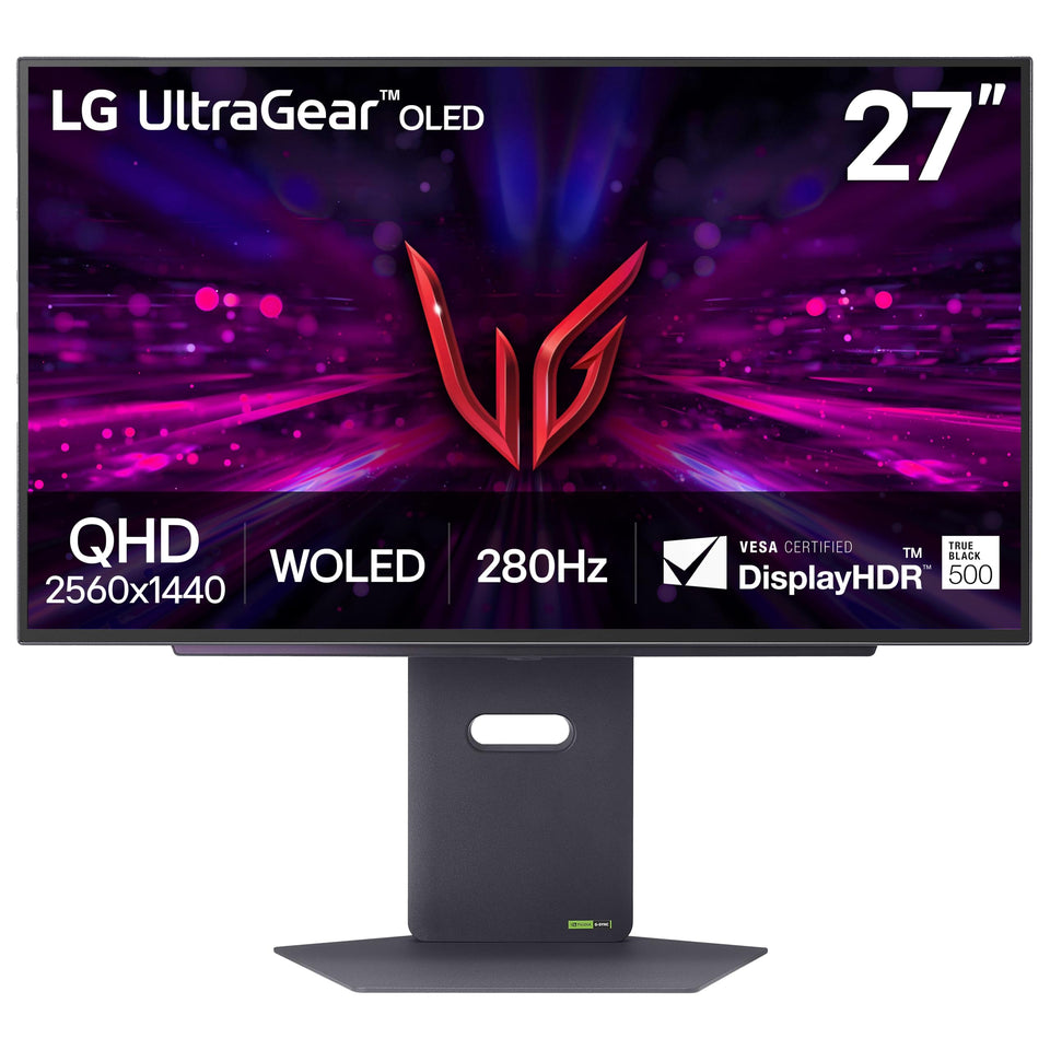 LG 27GX700A-B OLED panel close-up highlighting deep blacks for cinematic gaming