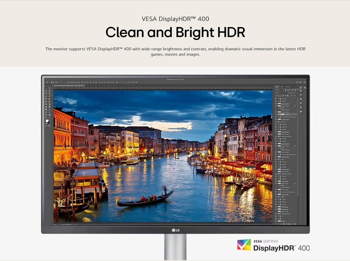 LG 27-inch UHD monitor built-in speakers delivering integrated audio.