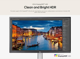 LG 27-inch UHD monitor built-in speakers delivering integrated audio.