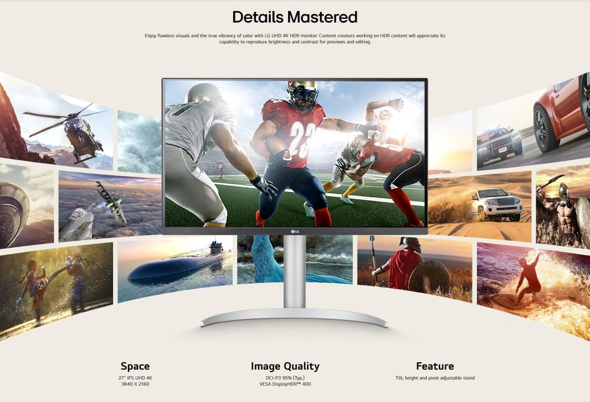 LG 27-inch UHD monitor USB-C ports close-up illustrating single-cable setup.