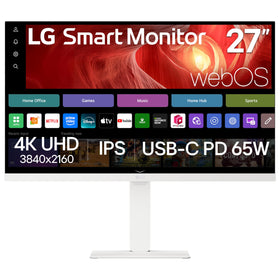 LG 27U730SA-W front view highlights a 4K display with clear colors