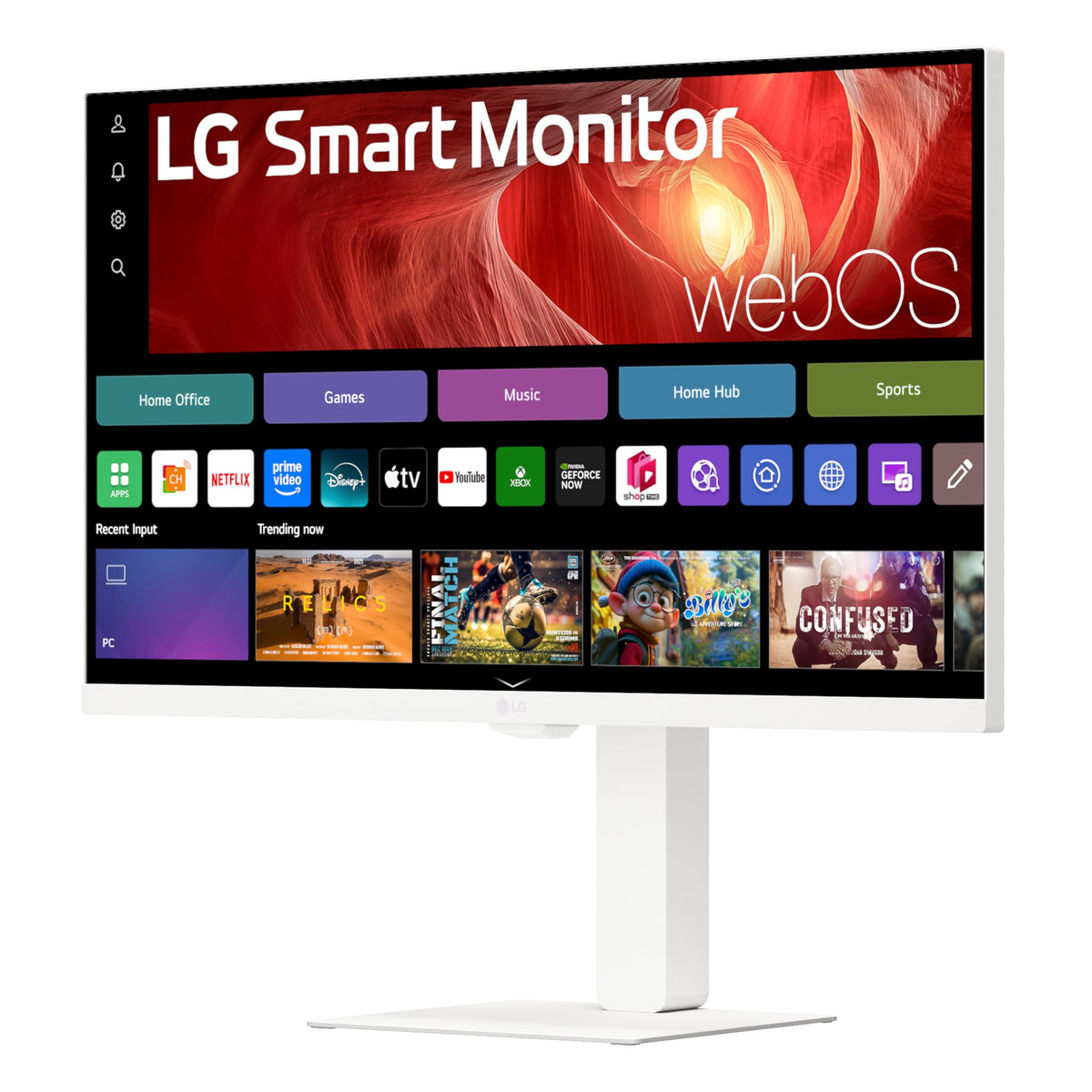 LG 27U730SA-W side view emphasizes slim profile for desk space