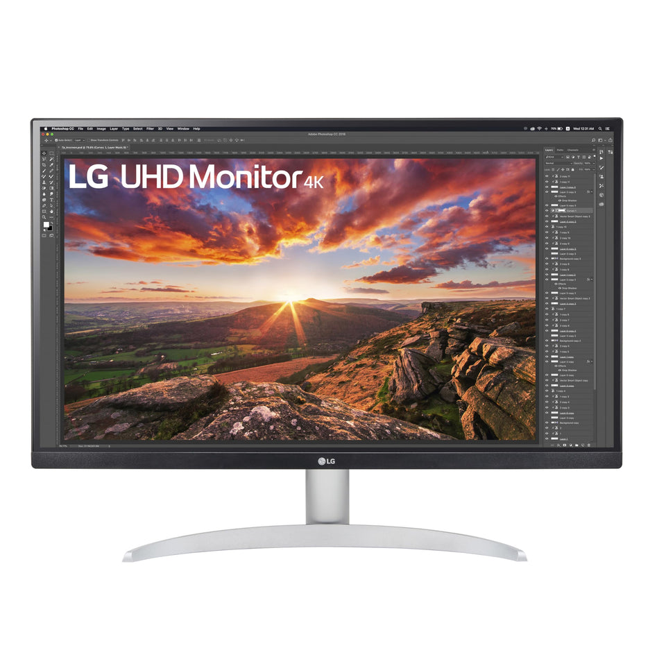 LG 27UP600-W 4K UHD clarity enhances photo and video editing with sharp detail.