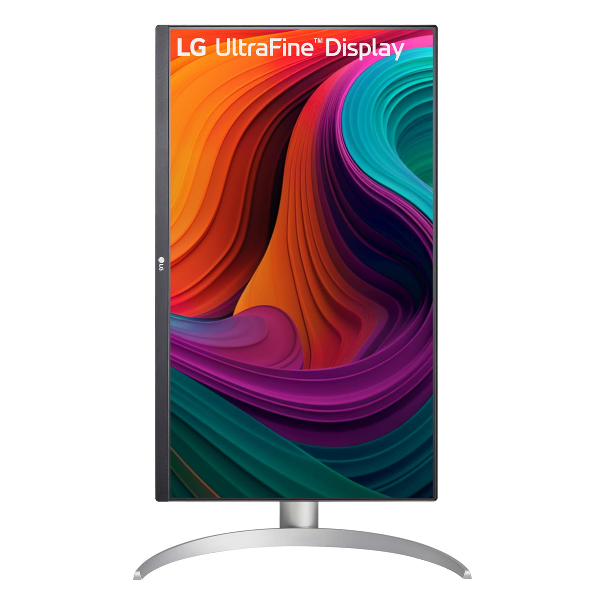LG 27UP650K-W adjustable stand supports height, tilt, and pivot.