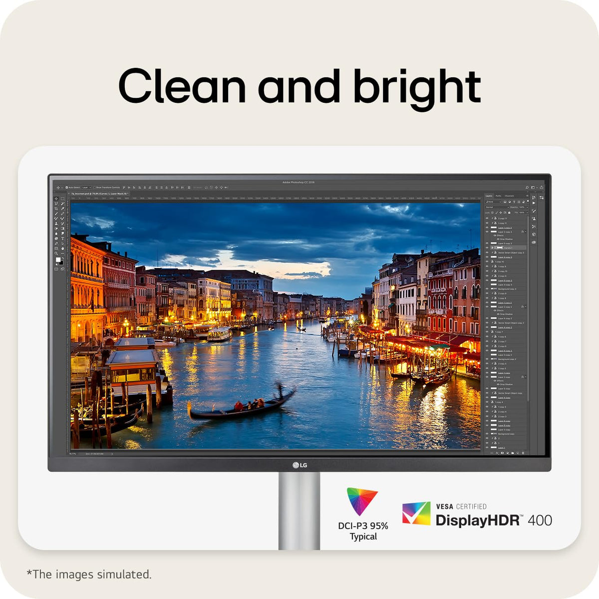 LG 27UP850K-W HDR display for brighter highlights and deeper shadows in videos.