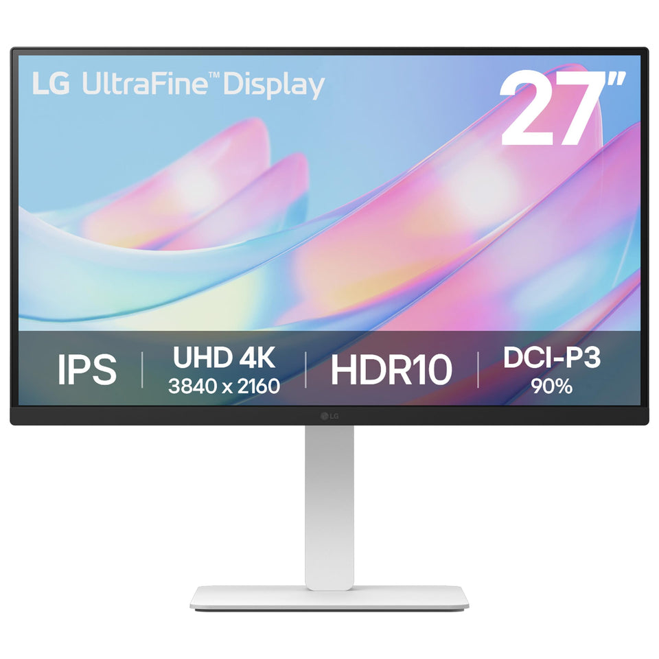 LG 27US550-W 4K IPS monitor front view with vivid colors for productive work