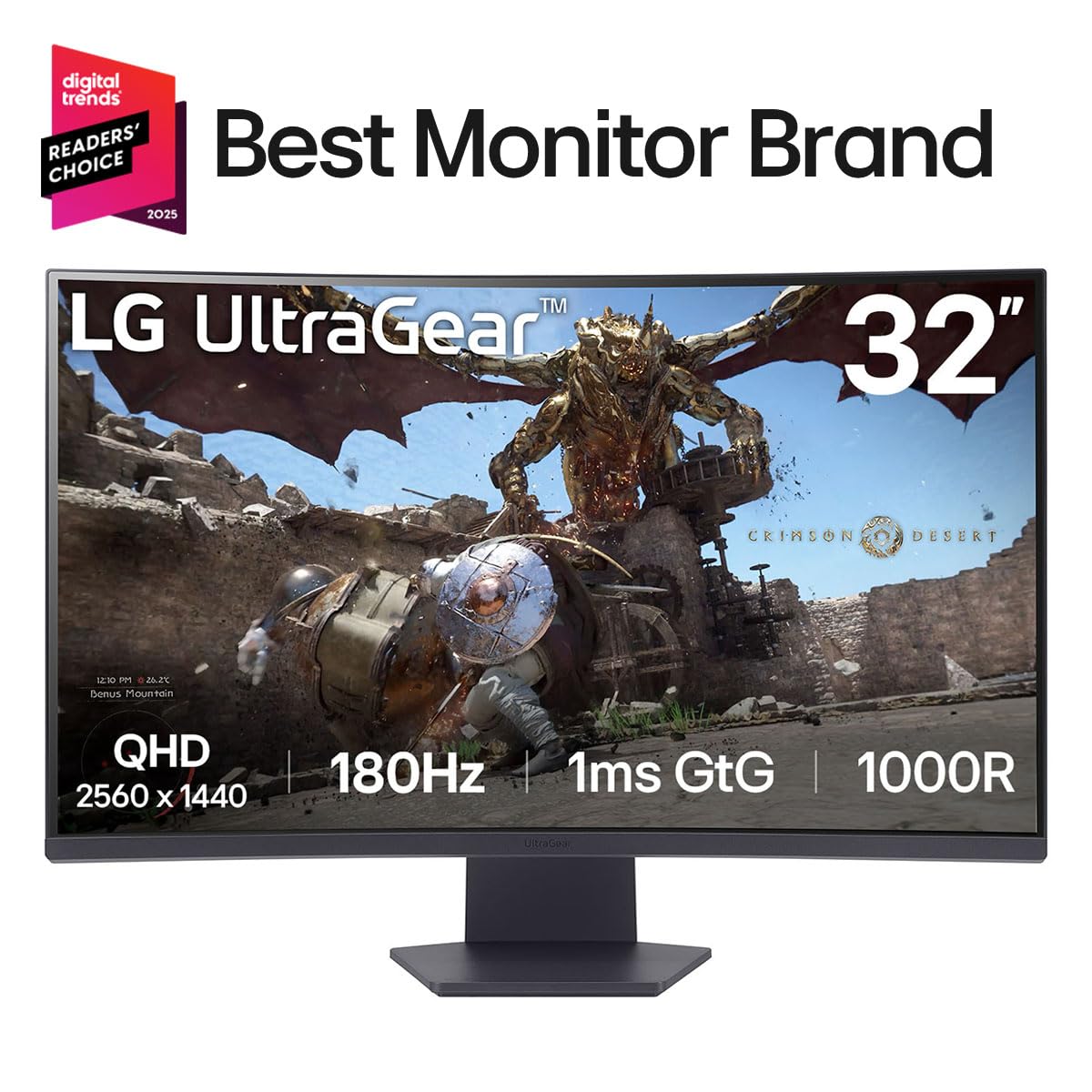 LG 32GS60QC-B 180Hz 1ms monitor enabling smooth, responsive gameplay