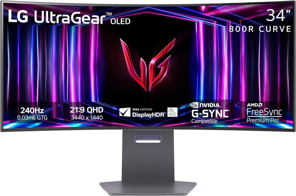 LG 34GS95QE Ultragear OLED curved display delivering immersive gaming visuals.