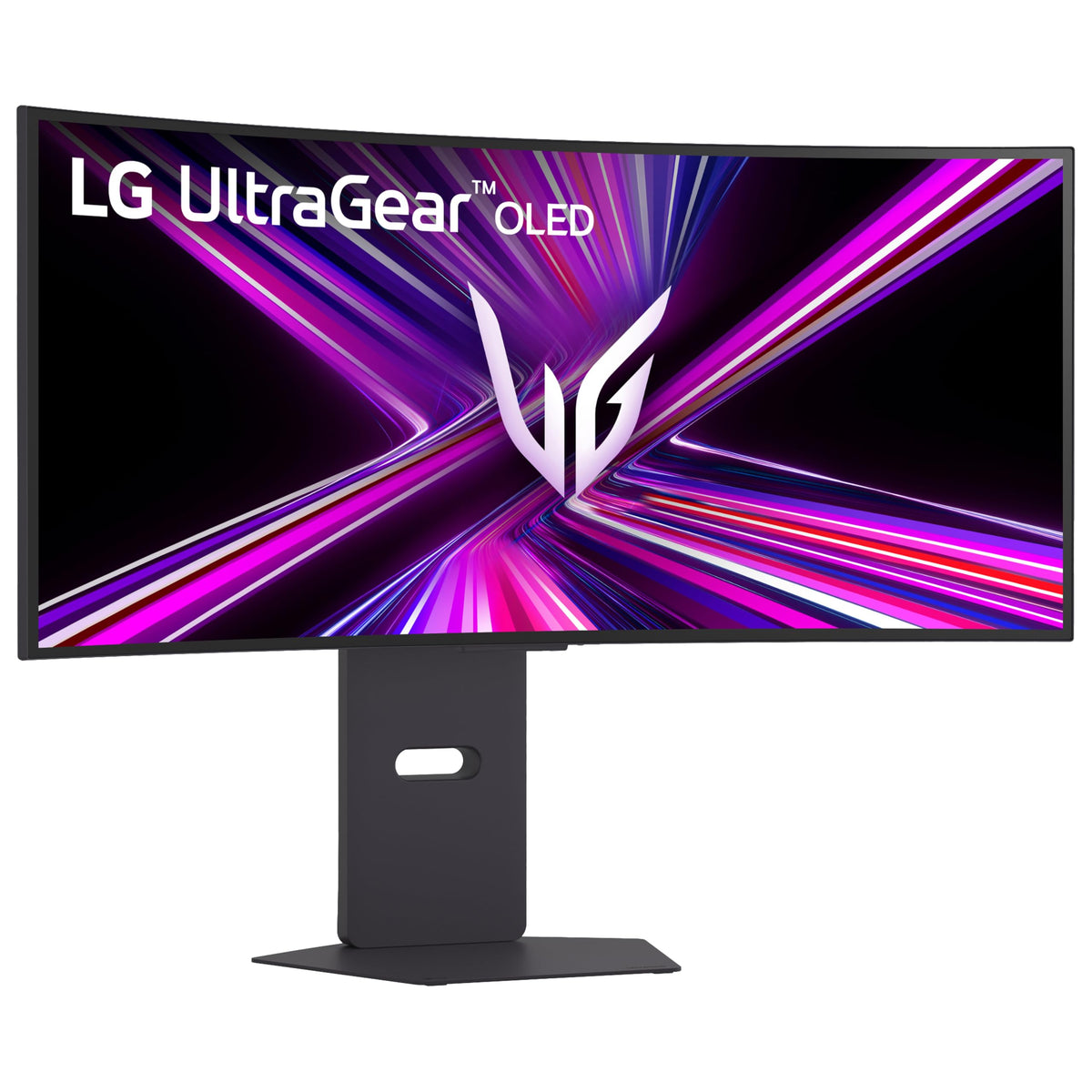 LG 34GX900A-B Ergonomic stand supports height, tilt, and swivel for comfort.