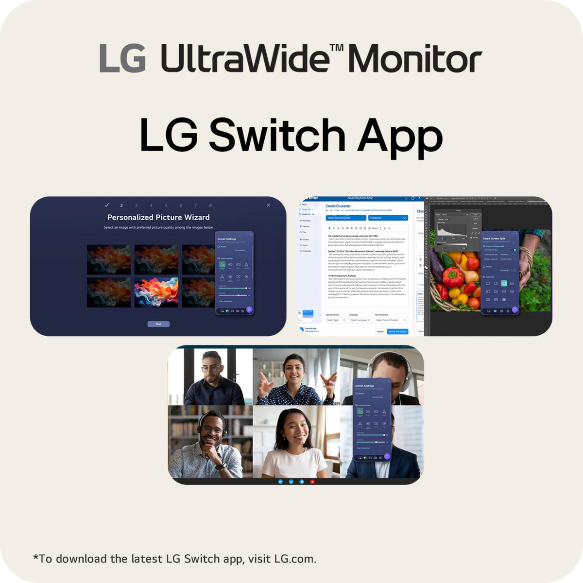 LG 34U530A-W Switch app enables multitasking layouts