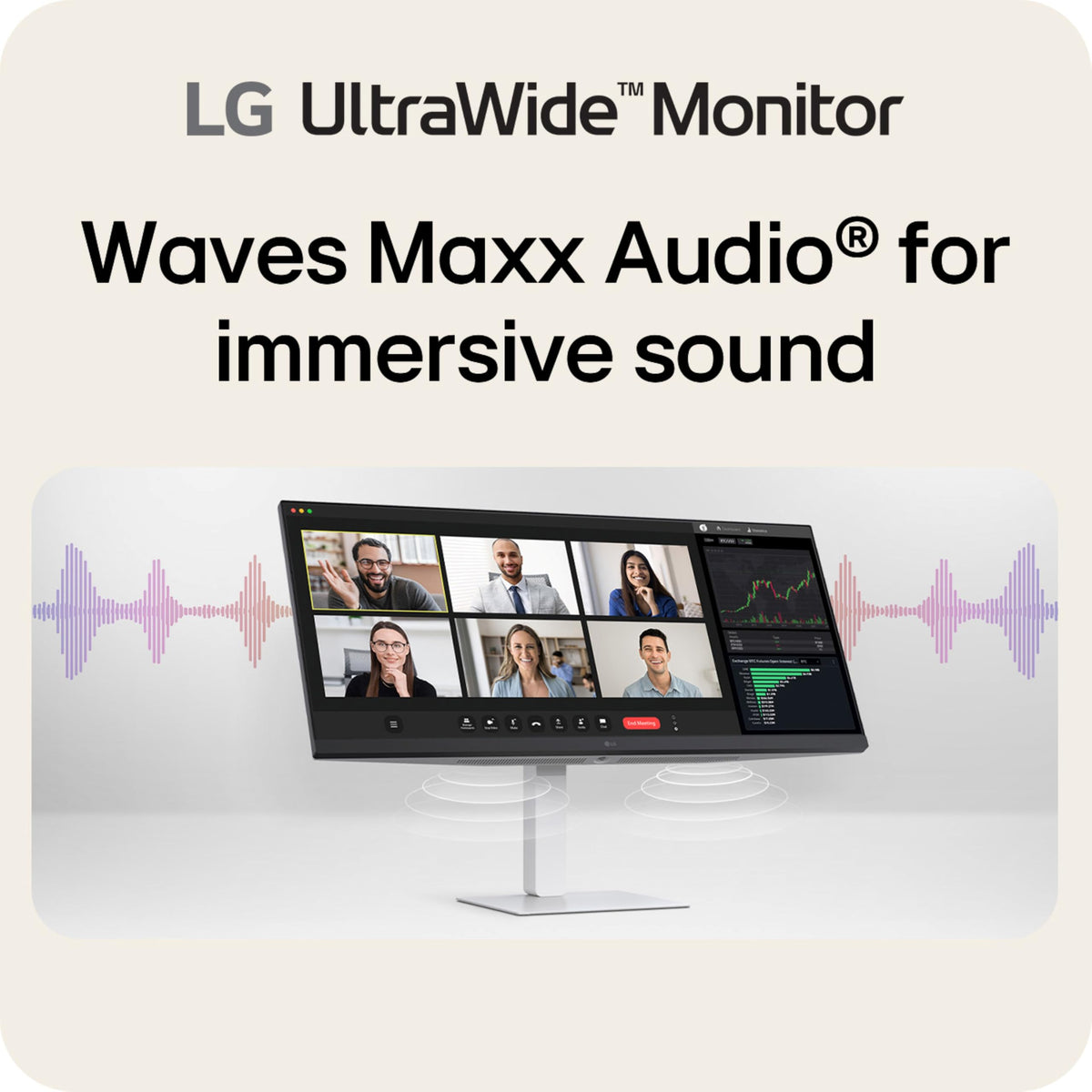 LG 34U530A-W Waves MaxxAudio built-in speakers deliver immersive sound