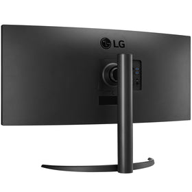 LG 34WR55QC-B adjustable stand with height, pivot, and tilt for comfort