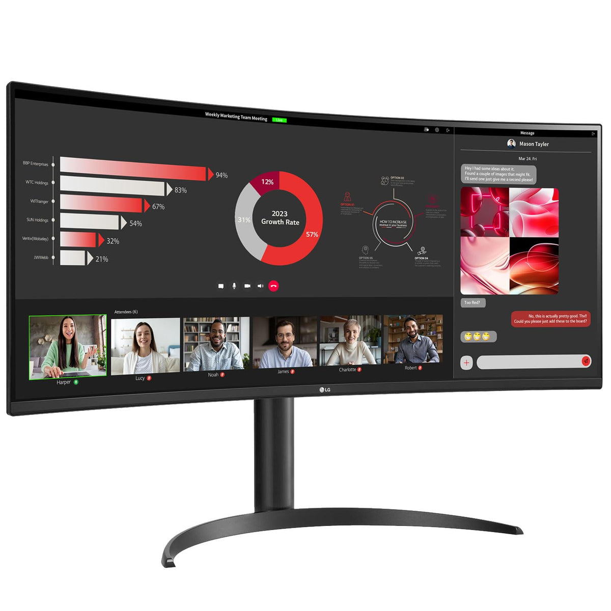 LG 34WR55QC-B borderless design on three sides for seamless multi-monitor setups
