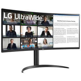 LG 34WR55QK-B ergonomic stand with tilt and height adjustment.