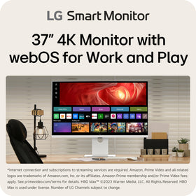 LG 37U730SA-W right-side angle highlights slim profile and sleek white chassis for modern desks