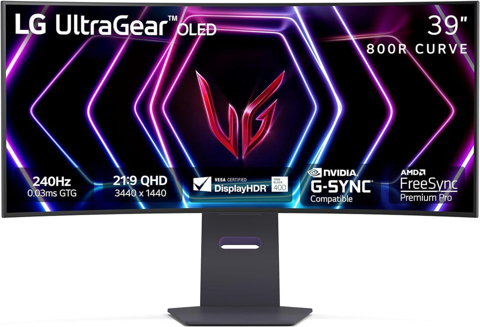 LG 39GS95QE Ultragear OLED curved display delivers immersive gaming visuals.
