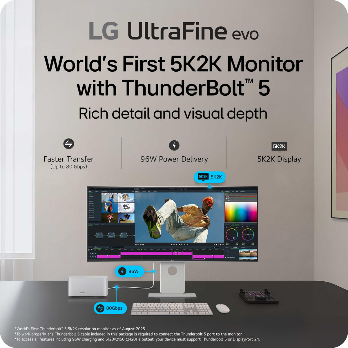 LG 40U990A-W curved 40-inch panel enhances immersive video editing.